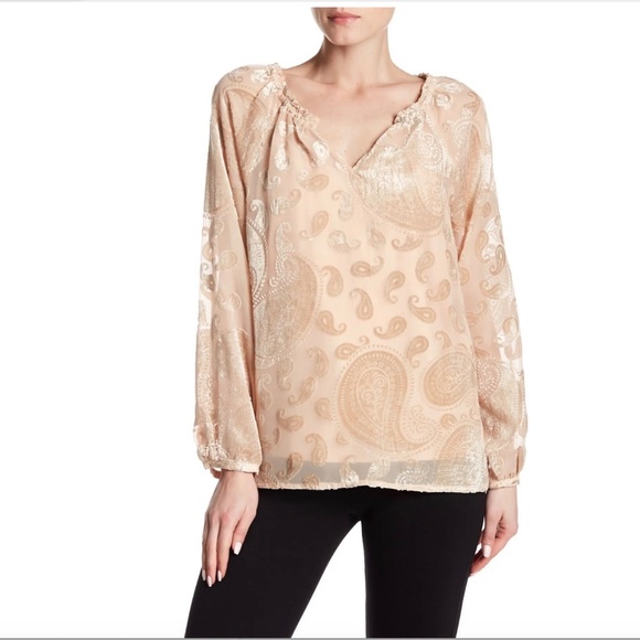 NWT Nanette Lepore Modern Glam Gold Burnout Velvet Blouse - Small - Picture 2 of 15